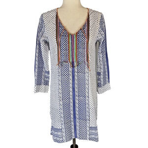 Roberta Roller Rabbit Boho Tunic Mini Dress Size XS Cotton Voile Floral Stripe